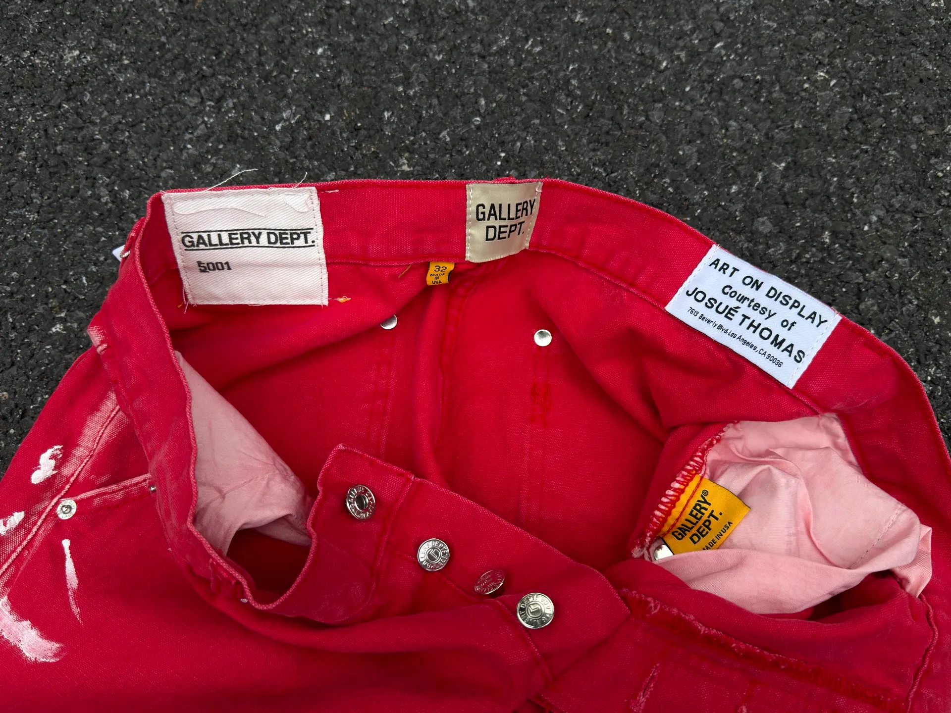 -Size upper body P260💰GA06 GALLERY DEPT. Spliced ​​patch splash ink denim bell-bottom pants washed and distressed spliced ​​jeans logging micro-flared jeans for men and women Color: red Code number: 28 30 32 34 36